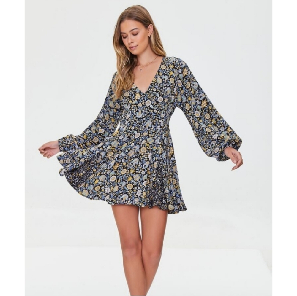 Floral Blue and Yellow Women's Dress